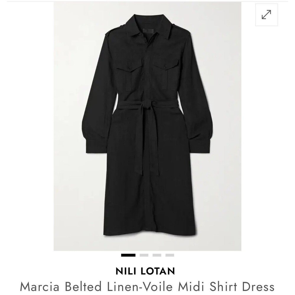 Nili Lotan Marcia Shirt dress Black Womens Utility Midi  Belted 100% Linen XS
